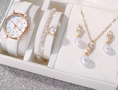 Luxury Watch & Pearl Jewelry Gift Set (4-Piece Bundle)