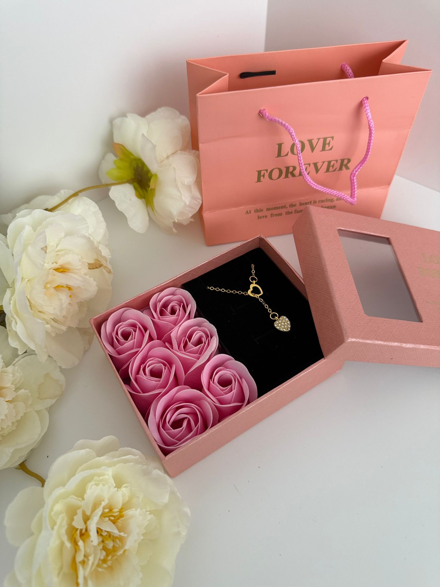 Luxury Rose Gift Box with Heart Necklace