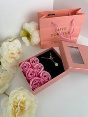 Luxury Rose Gift Box with Heart Necklace