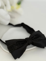 Luxury Black Satin Rhinestone Bow Tie