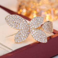 18K Gold Plated Butterfly Crystal Open Ring