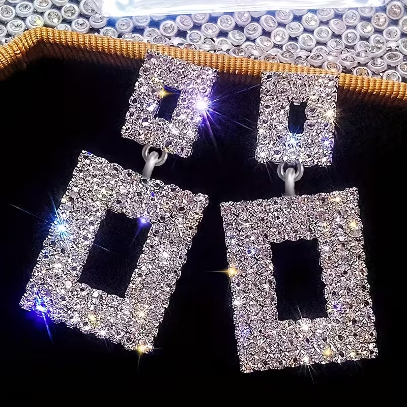 Crystal Square Drop Earrings – Bold Geometric Glam