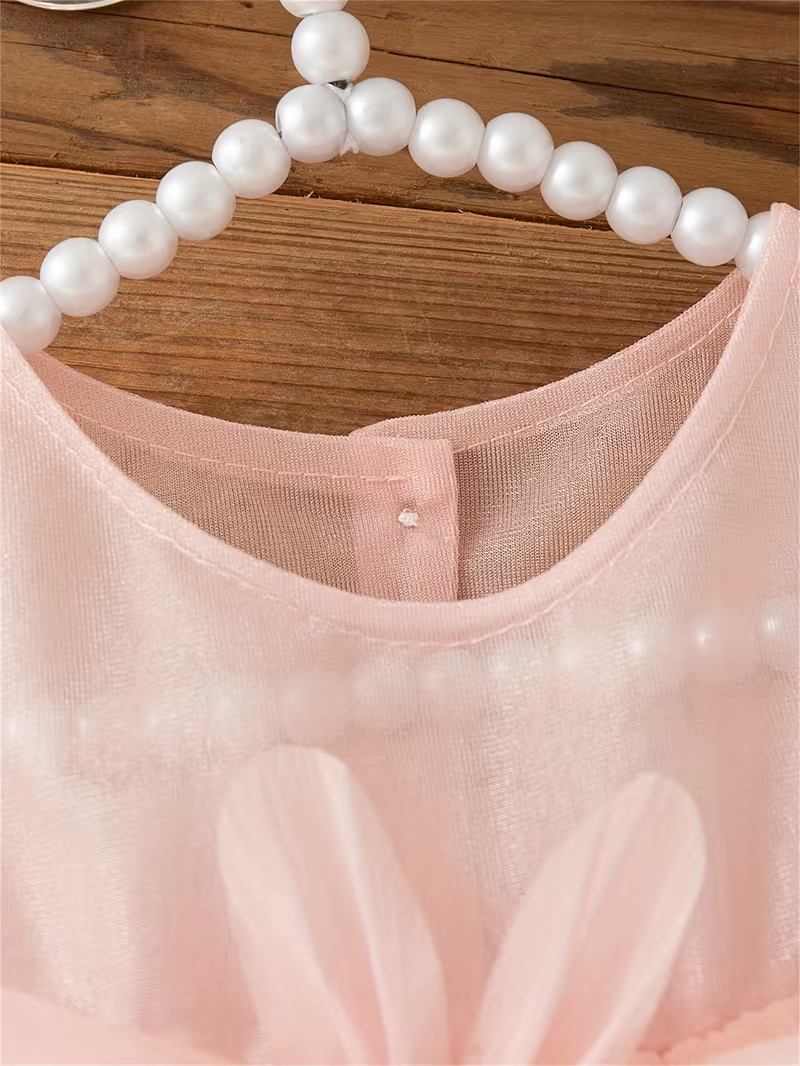 Luxury Pink Princess Dress with 3D Floral Appliqués