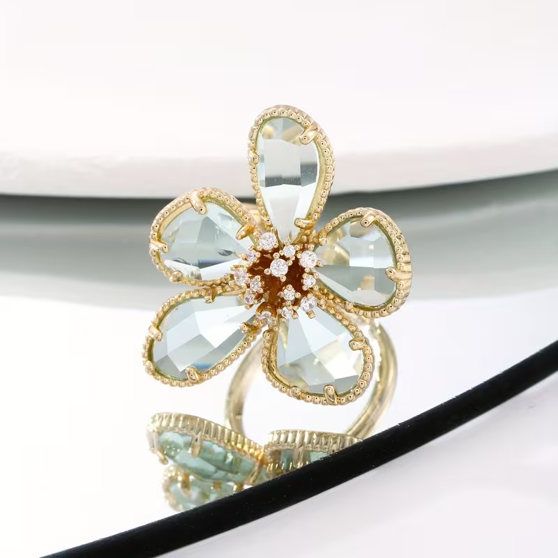 Turquoise Floral Adjustable Statement Ring