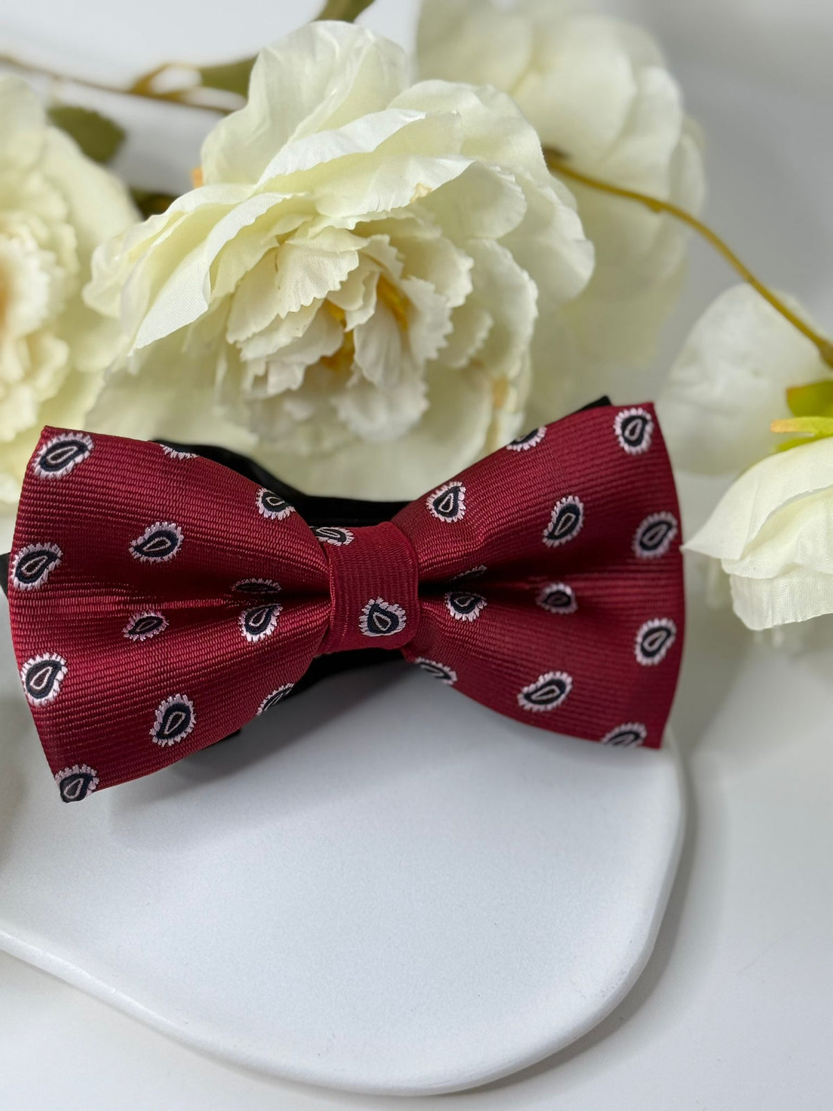 Burgundy Paisley Bow Tie