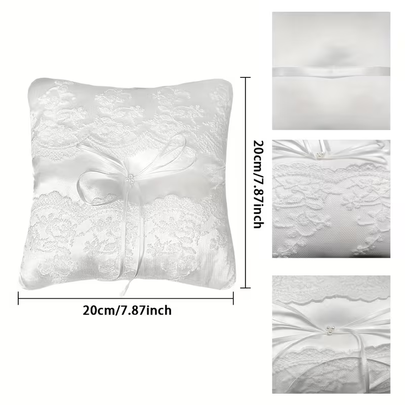 Elegant White Satin Lace Ring Bearer Pillow