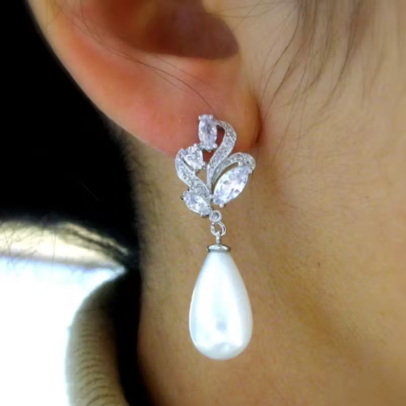Elegant Pearl Drop Earrings – Crystal Bridal & Formal Jewelry