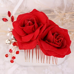 Red Rose Floral Hair Comb