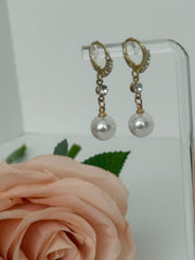 Elegant Gold Pearl Drop Earrings with Crystal Accent