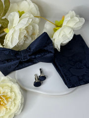 Navy Paisley Bow Tie & Cufflink Set