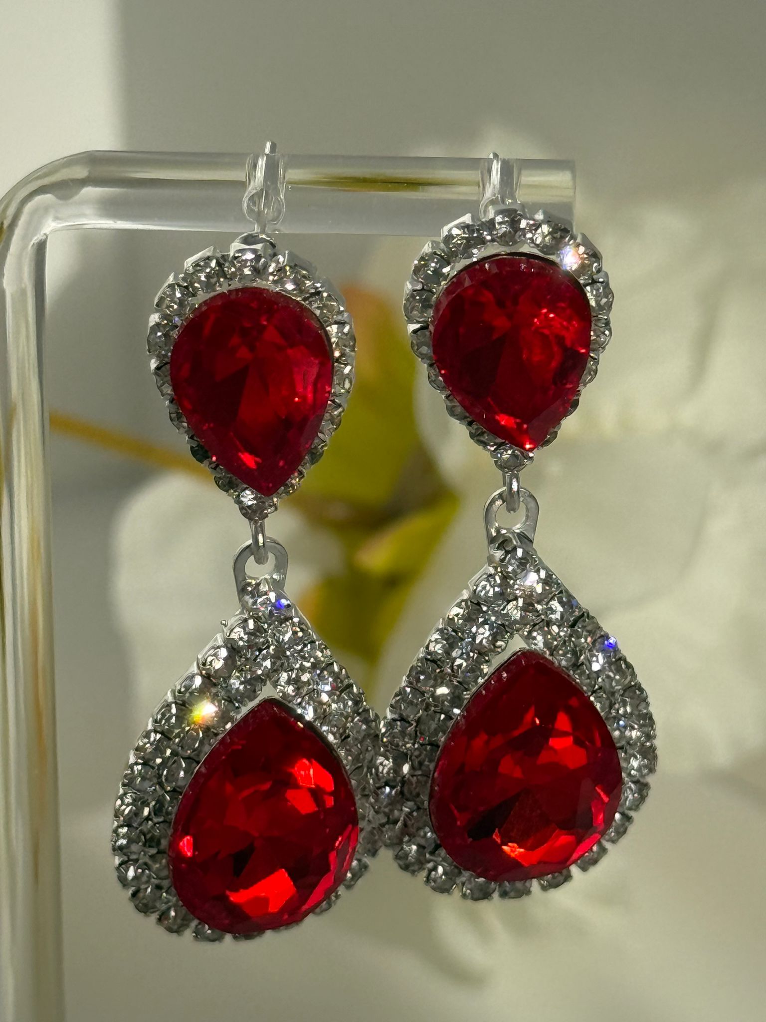 Red Teardrop Crystal Drop Earrings