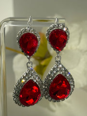 Red Teardrop Crystal Drop Earrings