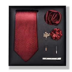 Burgundy Luxury Tie Gift Set – Necktie, Pocket Square, Lapel Pin & Tie Clip