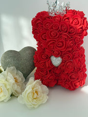 Red Rose Teddy Bear with Crown & Crystal Heart