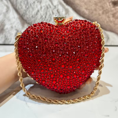 Luxury Red Crystal Heart Clutch Purse