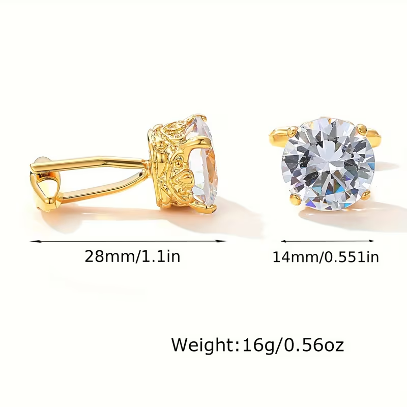 Luxury Golden Round Cubic Zirconia Cufflinks