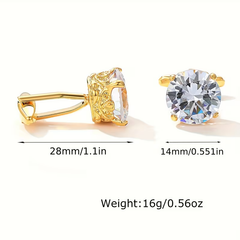 Luxury Golden Round Cubic Zirconia Cufflinks
