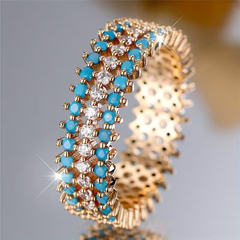 Gold Tone Crystal & Turquoise Fashion Ring