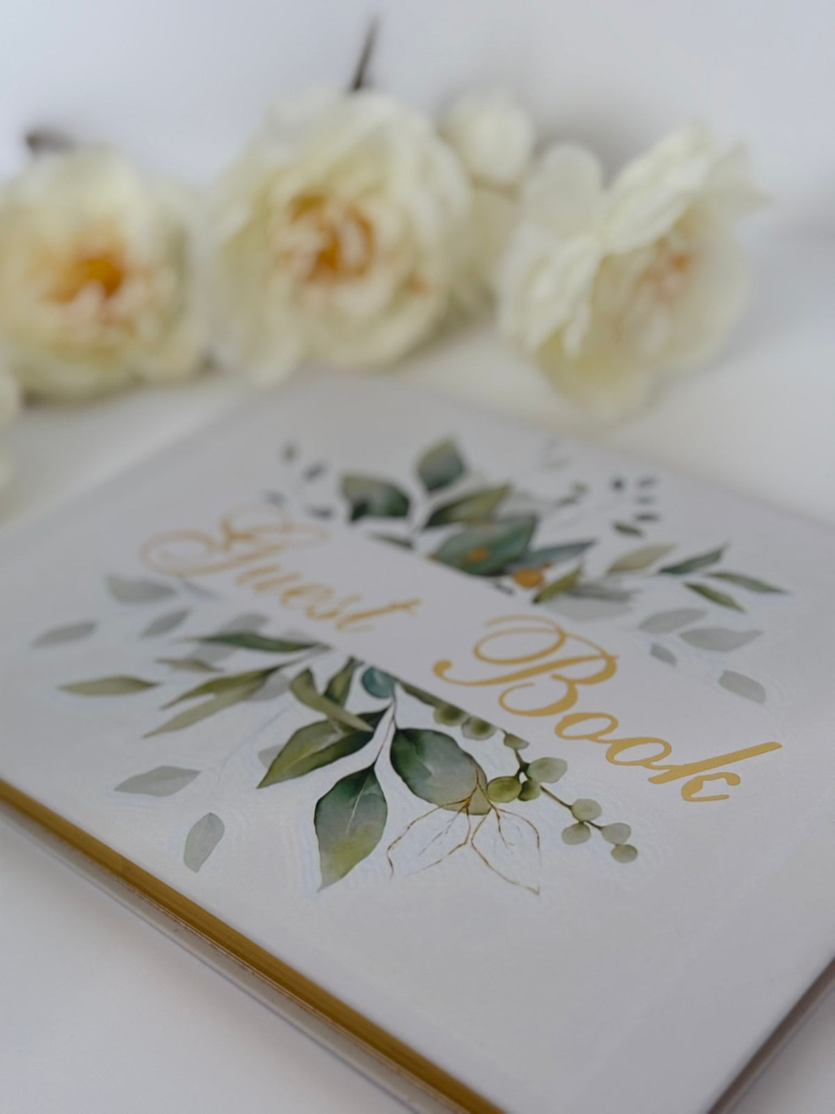 Elegant Wedding Guest Book – Gold Leaf Design