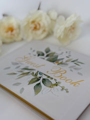 Elegant Wedding Guest Book – Gold Leaf Design