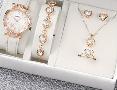 Romantic Heart Watch & Jewelry Gift Set (4-Piece Bundle)