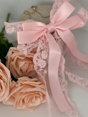 Large Pink Dovetail Lace Bow with Satin Ribbon