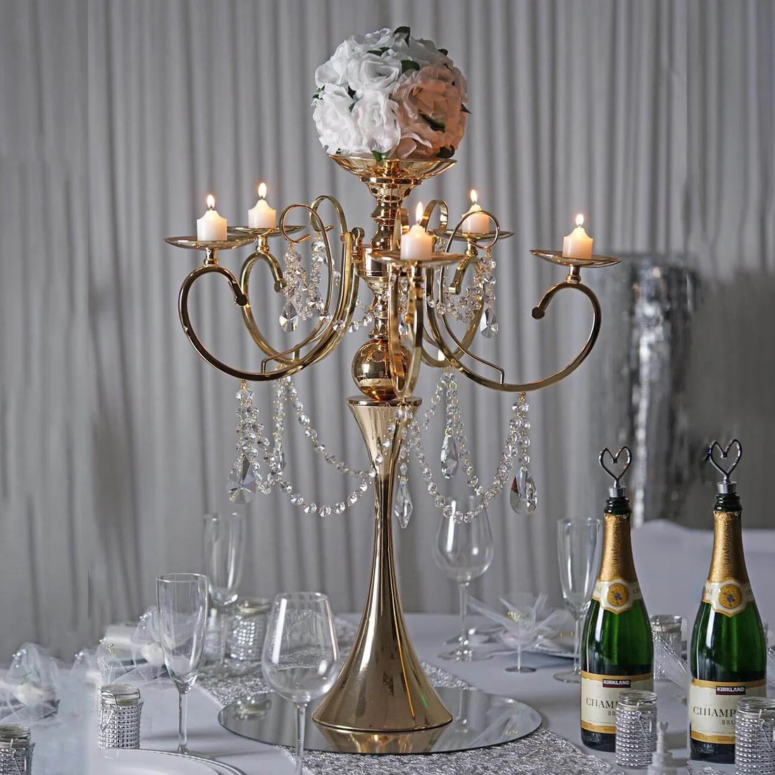 RENTAL - Gold Crystal Wedding Candelabras – Package of 2 - RENTAL