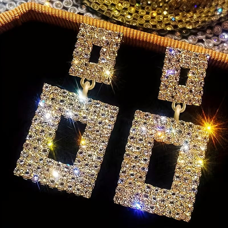 Geometric Crystal Square Drop Earrings