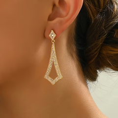 Golden Geometric Rhinestone Drop Earrings