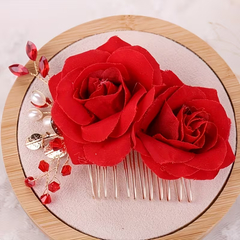 Red Rose Floral Hair Comb