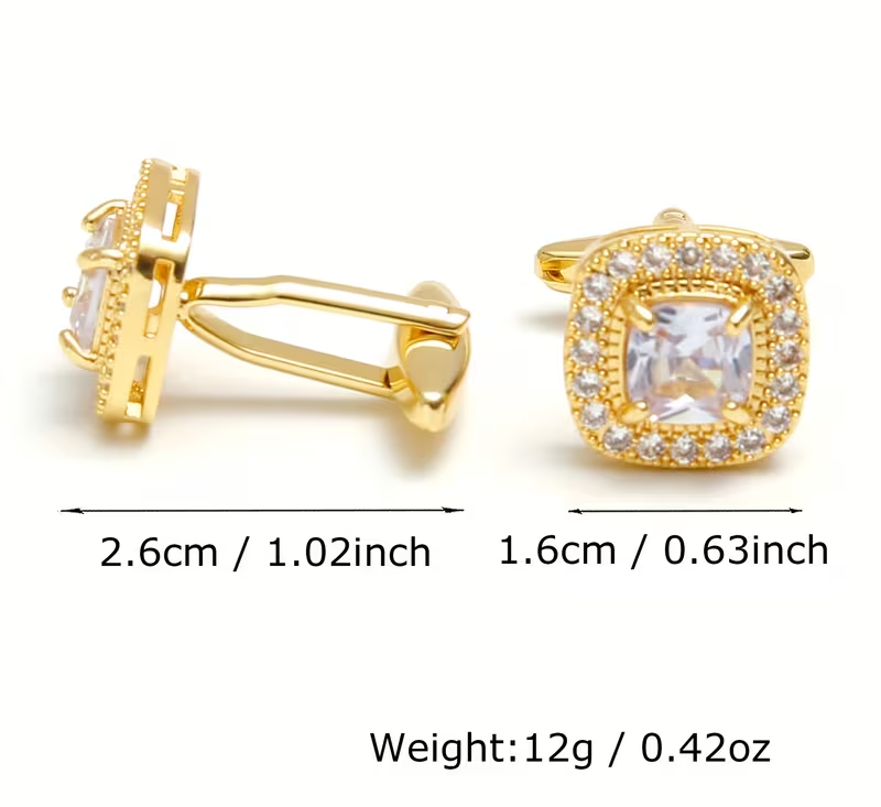Luxury Golden Square Pavé Cufflinks