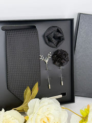 Premium Black Diamond Texture Luxury Tie Set