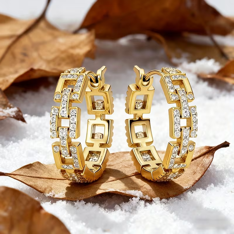 18K Gold Plated Crystal Hoop Earrings