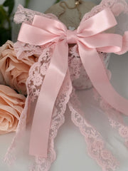 Large Pink Dovetail Lace Bow with Satin Ribbon