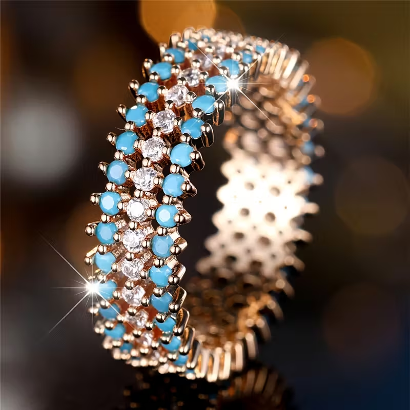 Gold Tone Crystal & Turquoise Fashion Ring