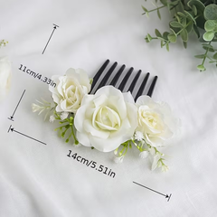 Elegant White Rose Floral Hair Comb