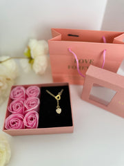 Luxury Rose Gift Box with Heart Necklace