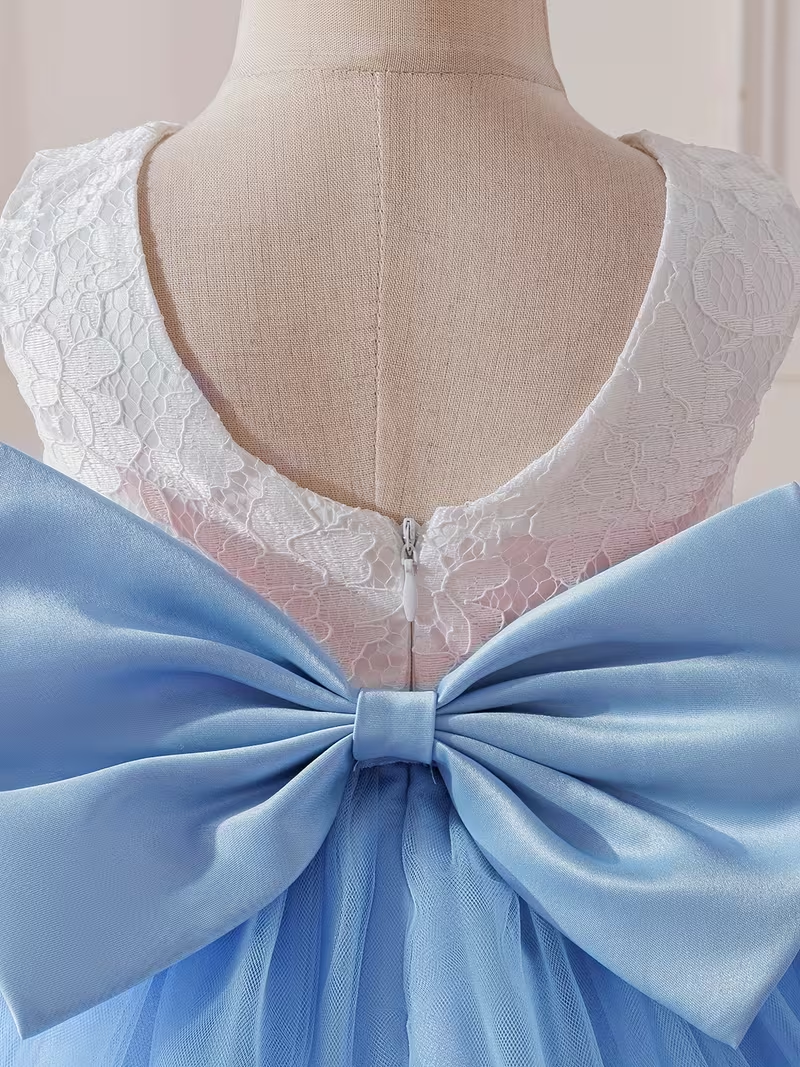 Sky Blue Princess Lace & Tulle Dress for Girls