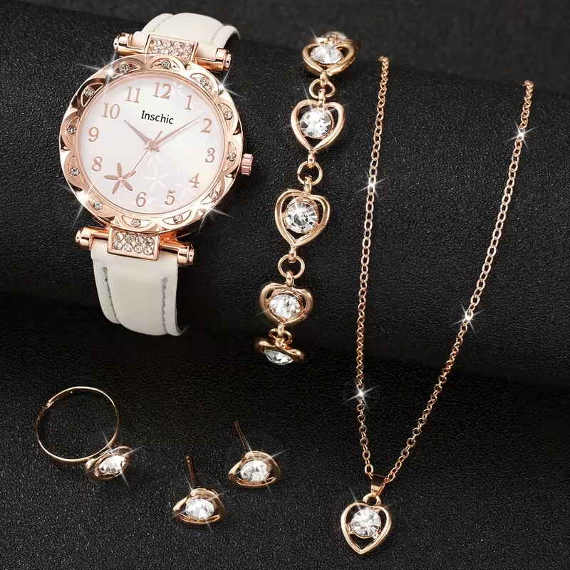 Romantic Heart Watch & Jewelry Gift Set (4-Piece Bundle)