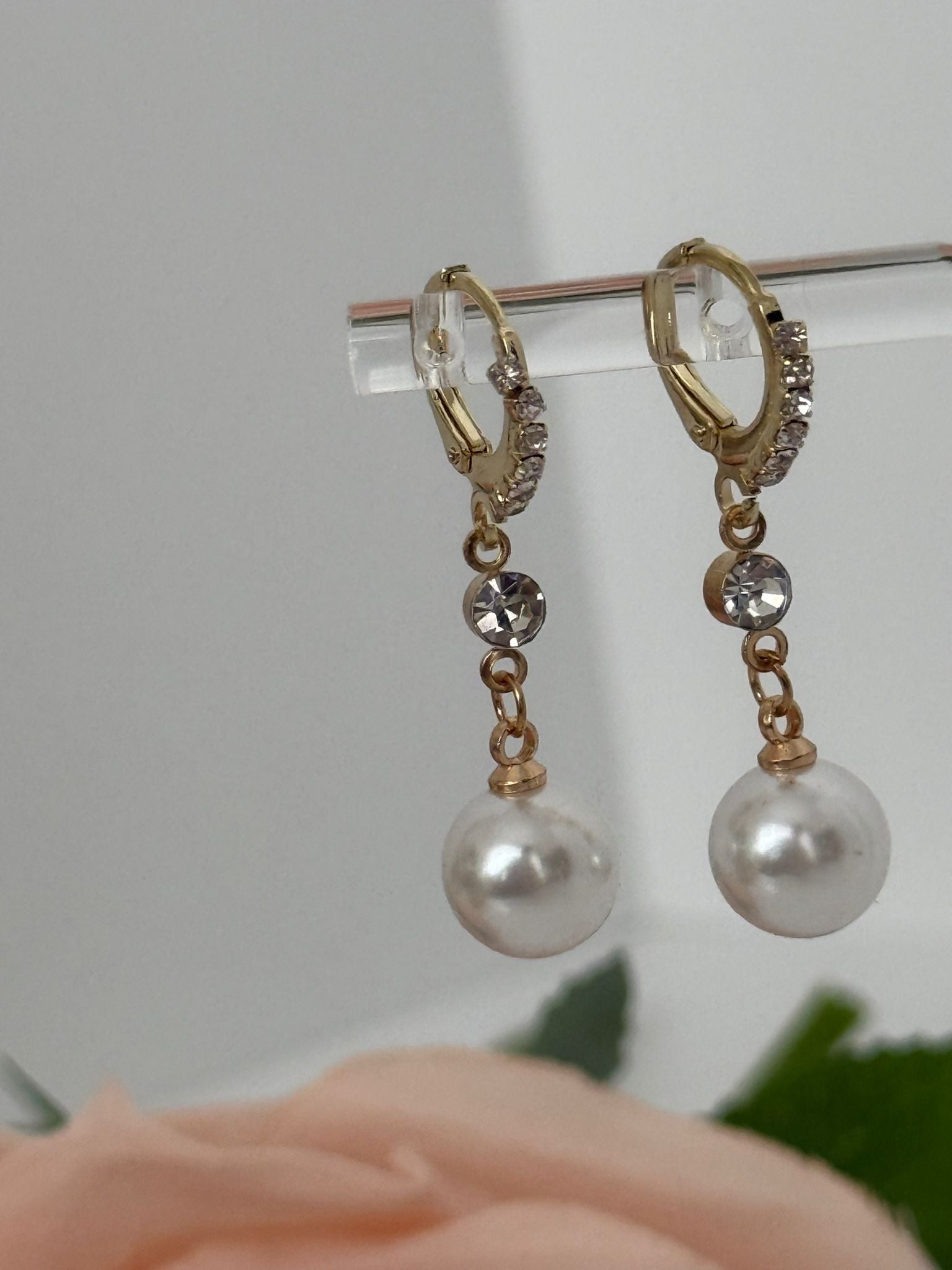 Elegant Gold Pearl Drop Earrings with Crystal Accent