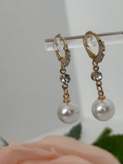 Elegant Gold Pearl Drop Earrings with Crystal Accent
