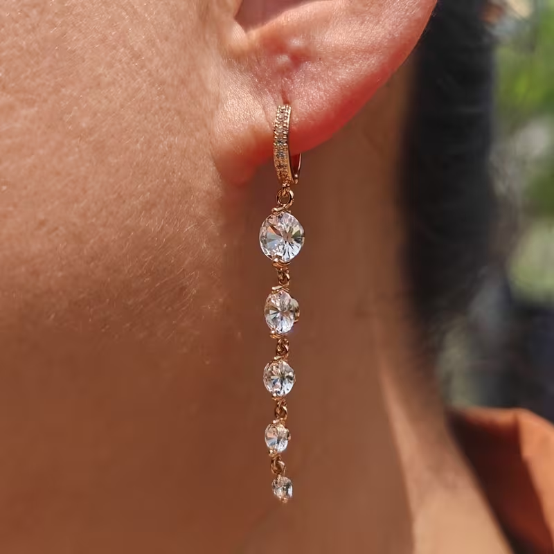 Gold Multi Crystal Drop Earrings