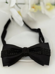 Luxury Black Satin Rhinestone Bow Tie