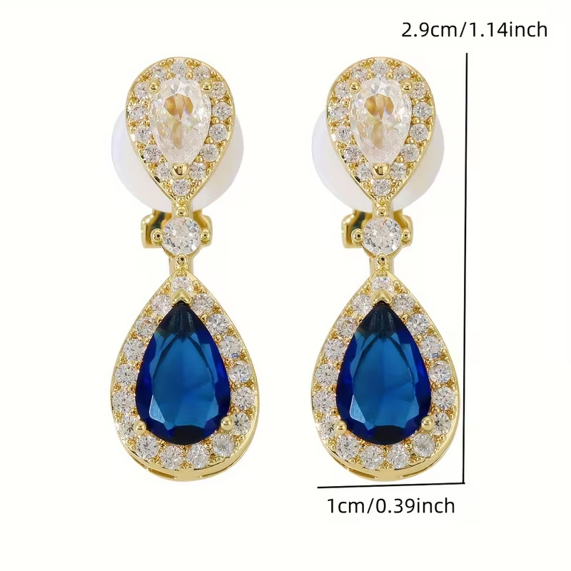 Luxury Sapphire Blue Teardrop Clip-On Earrings