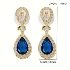 Luxury Sapphire Blue Teardrop Clip-On Earrings