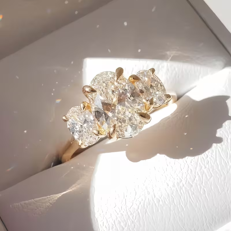 18K Gold Plated Three-Stone Crystal Ring