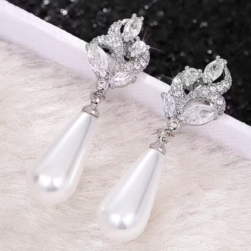 Elegant Pearl Drop Earrings – Crystal Bridal & Formal Jewelry