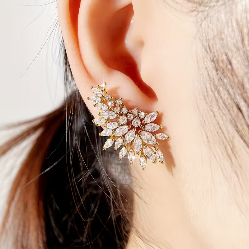 Gold Crystal Leaf Statement Earrings