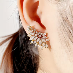 Gold Crystal Leaf Statement Earrings
