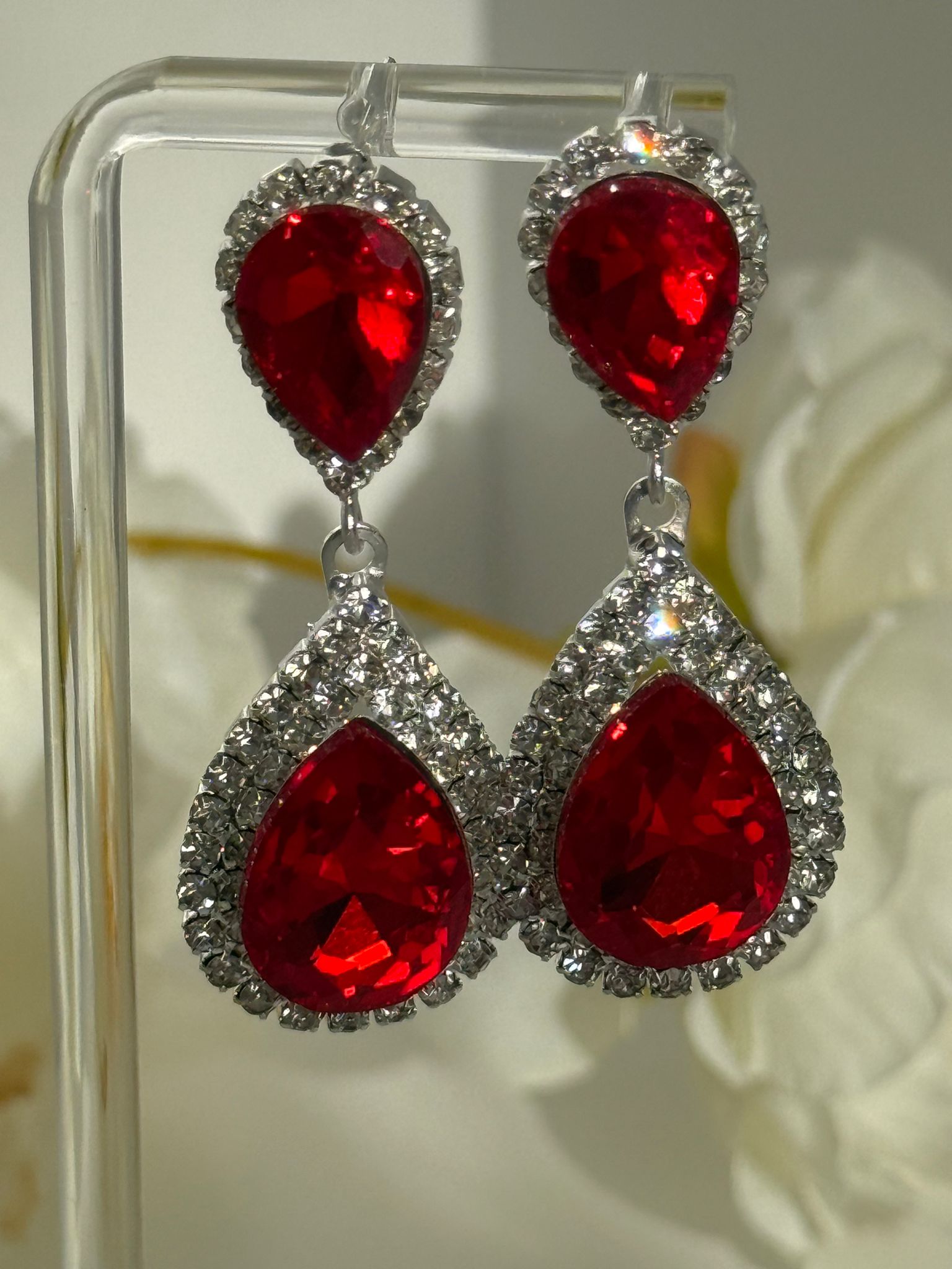 Red Teardrop Crystal Drop Earrings